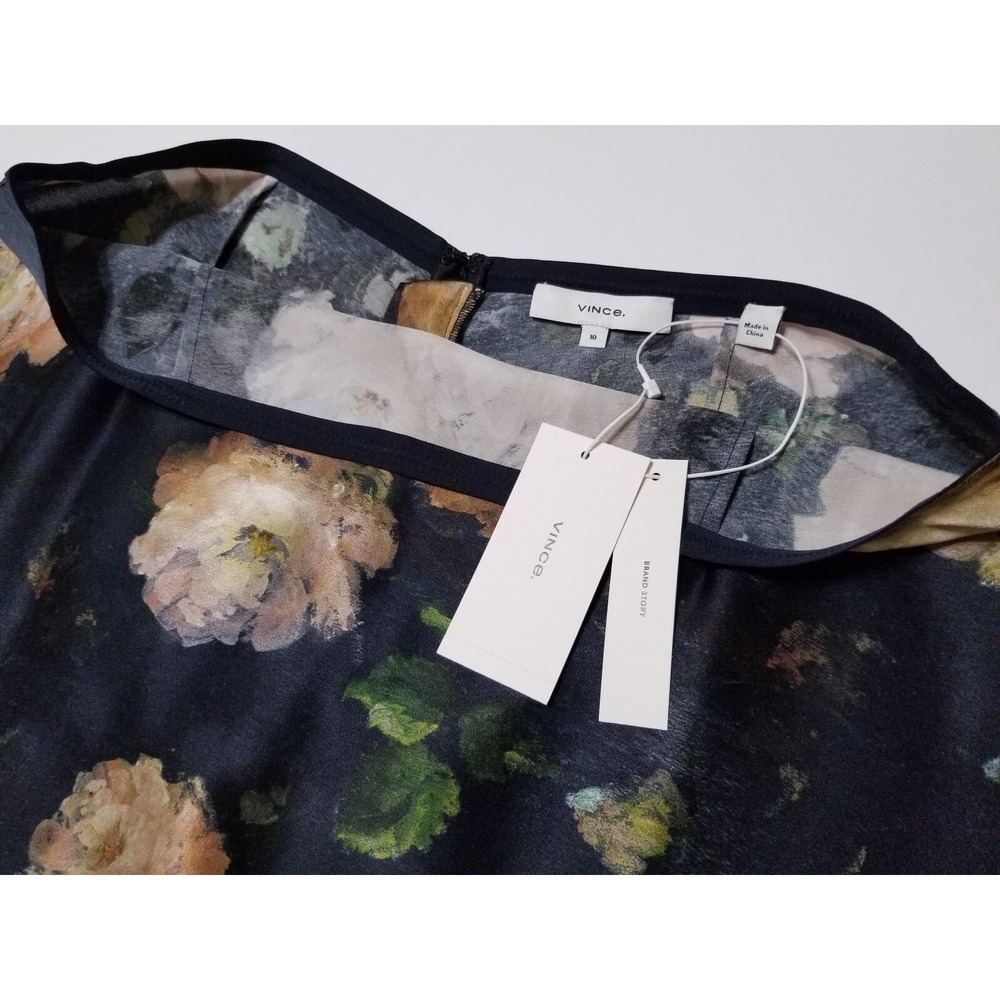 Vince Painted Rose Silk Satin Slip Midi Skirt Floral Black NWT Size 2 10 $295 - Picture 13 of 16